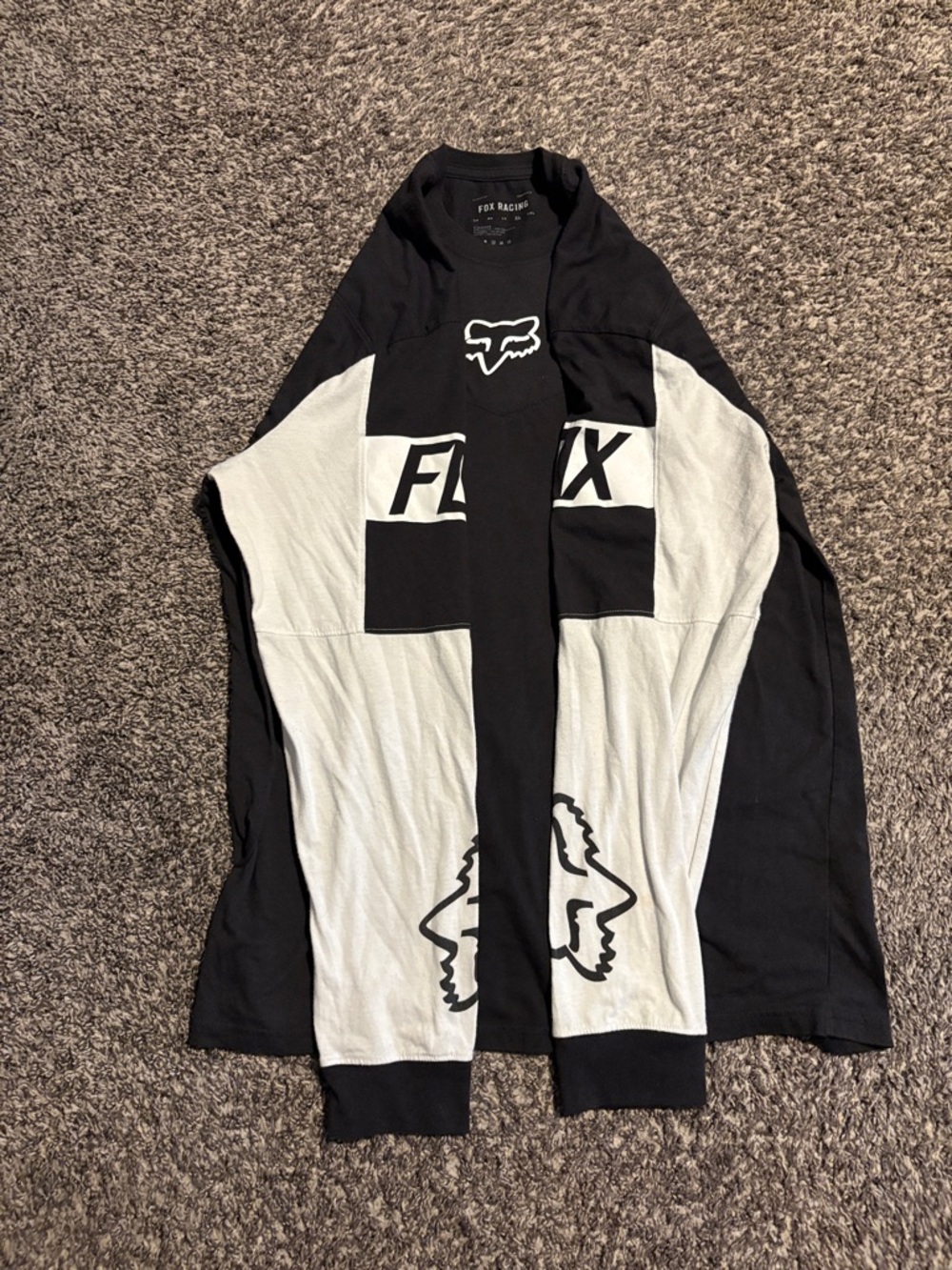 Fox Black Long Sleeve Shirt with White Sleeves and Chest Logo - Picture 2 of 4